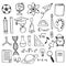 School education sketch drawing icons. Hand drawn education elements illustration. Science, geography and biology
