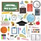 School and education workplace items. Vector flat illustration of school supplies.