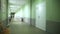 School empty corridor interior green wall to the