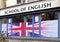 School of English sign with British flag on the front of the building.