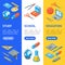 School Equipments and Tools Banner Vecrtical Set Isometric View. Vector