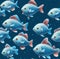 school of exotic fish, seamless pattern