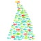 School of fish Christmas tree watercolor illustration.