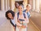 School, friends and portrait of group of children in hallway excited for lesson, learning and class. Education