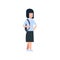 School Girl With Backpack Isolated Cute Caucasian Schoolgirl Wearing Uniform