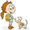 School girl and dog with schoolbag - vector