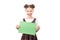 School girl holding blank paper