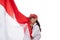 School girl kissing indonesia flag
