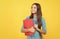 school girl with notebook. back to school. teen girl ready to study. happy childhood.