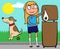 School girl throwing out dog\'s poo