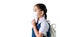 School Girl wearing mouth mask against air smog pollution on white background with clipping path