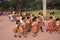 School girls visiting Humayun\'s Tomb complex in Delhi, India