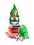 School gnome with pen and pen in hands on pile of books. Funny watercolor education illustration for college, student