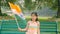 School going Indian girl waving the flag of India - Independence day / Republic day