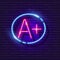 School grade neon sign. School grading system glowing icon. Vector illustration for design. School concept