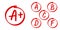 School grade results vector icons. Letters and plus grades marks red circle