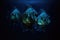 a school of hatchetfish reflecting light in the darkness