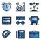 School icon set include clock,laboratory,lamp,mathematics,glasses,bus,ruler,calculator,suitcase