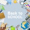 School items background vector illustration. Back to School. Supplies scissors copybook pencil rubber calculator bell