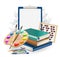 School items composition background with brushes and art palette