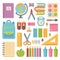 School items flat icon set