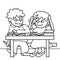 School kids, boy and girl, humorous vector picture, coloring book