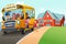 School Kids Getting Off The School Bus Illustration