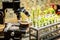 School laboratory with microscope and green plants