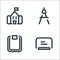 school line icons. linear set. quality vector line set such as blackboard, clipboard, compass