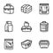 School lunch box icon set, outline style