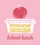 School lunch design. Apple on food container with sandwich. Hand drawn vector sketch illustration