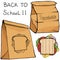 School lunch food boxes and sandwich , vector flat icons