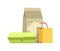 School lunch in paper and cardboard containers isolated illustration