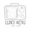 School Lunchbox Cafe Lunch Menu Promo Sign In Sketch Style, Design Label Black And White Template
