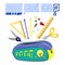School pencil case staff vector set of elements. Educational clipart collection.