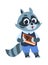 School raccoon character. Animal kid reading textbook, little forest citizen with book. Advertising template for