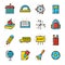 School related line coloured vector icon set