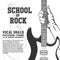 School of rock poster. Hand holding guitar. Black and white vintage illustration