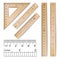 School Rulers Vector. Realistic Classic Wooden Metric Imperial Ruler.