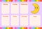School schedule. Cute crescent. Timetable for schoolboys. Empty template. Weekly planer with notes. Isolated color vector