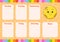 School schedule. Cute moon. Timetable for schoolboys. Empty template. Weekly planer with notes. Isolated color vector illustration