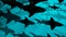 School of sharks swimming in blue water.Side view . Silhouettes . Medium  population .  3d rendering