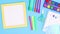 School stationery and back to school title appear on blue theme. Stop motion