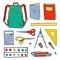 School stationery. Hand drawn outline color doodle sketch vector objects set