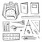 School stationery. Hand drawn outline doodle sketch vector objects set