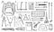 School stationery. Hand drawn outline doodle sketch vector objects set with writing and drawing materials