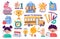 School stickers. Abstract bundle of stationery supply, cartoon daily routine planner sticker pack, colored education