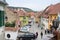 School Street in the castle of old city. View from the balcony of the cafe La Scara On The Ladder. Sighisoara city in Romania