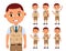 School student boy vector character set. Male 3d back to school students with cute and jolly expression in uniform for kids.