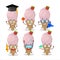 School student of ice cream strawberry cartoon character with various expressions
